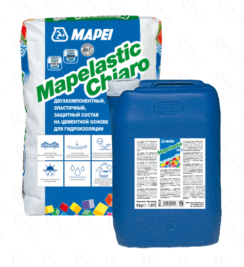 Эластичная двухкомпонентная цементная гидроизоляция Mapelastic Chiaro